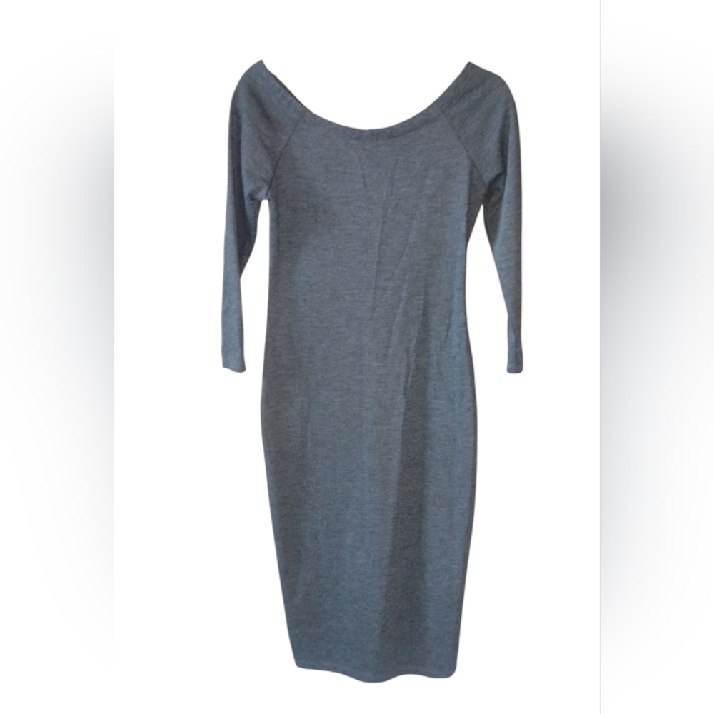 Zara Women Midi Bodycon Gray Knit 3/4 sleeve Dress SZ L NWT
